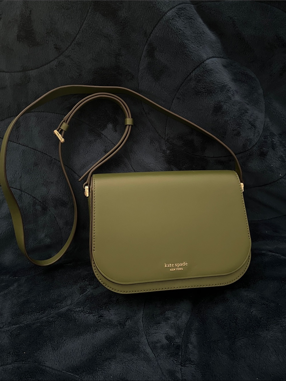 kate spade dark Olive Green Smooth Leather hard structured Crossbody